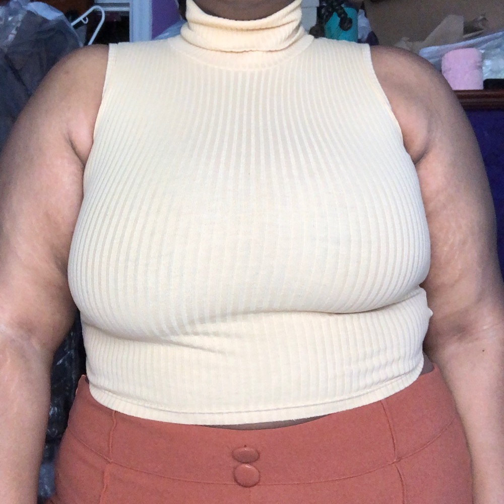 Ribbed Sleeveless Turtle Neck